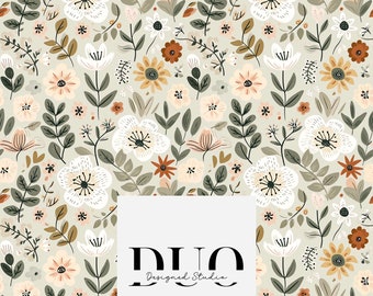 Sage Cream Floral Seamless Pattern, Repeat Tile Surface Pattern, Fabric Pattern Digital Download Paper Commercial Licence Non-Exclusive
