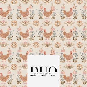Pretty Vintage Hens Seamless Pattern, Chickens Country Chickens Background Pattern, Digital Download Paper, Commercial Use