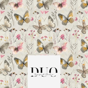 Boho Butterflies Seamless Pattern, Repeat Tile Surface Pattern, Fabric Digital Paper Download Commercial Licence Non-Exclusive