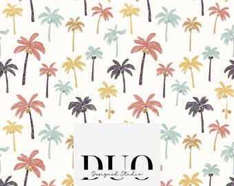 Colourful Palm Trees Seamless Pattern, Beach Background Pattern, Palm Trees Fabric, Digital Paper Download, Commercial Licence Non-Exclusive