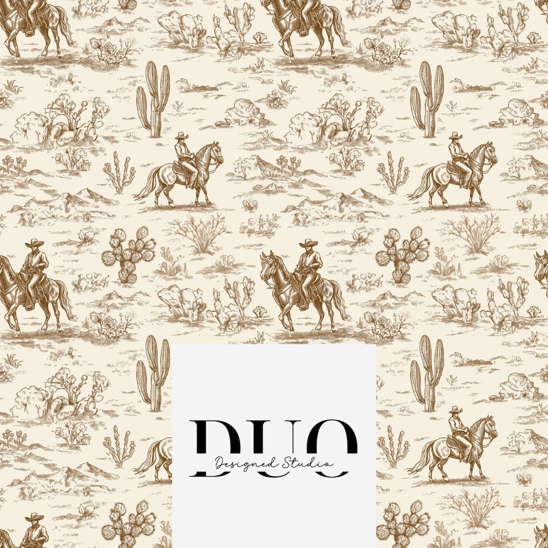 Toile Desert Cowboys Seamless Pattern, Western Repeat Surface Pattern ...