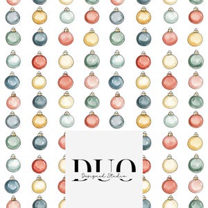 Watercolour Baubles Seamless Pattern, Christmas Background Pattern, Christmas Repeating Pattern, Digital Paper, Commercial Use