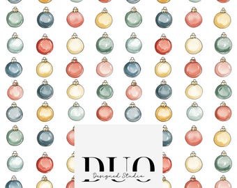 Watercolour Baubles Seamless Pattern, Christmas Background Pattern, Christmas Repeating Pattern, Digital Paper, Commercial Use
