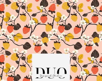 Strawberries Seamless Pattern, Strawberry Repeat Tile Surface Pattern, Wild Strawberries Fabric Digital Download, Commercial Use