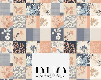 Whimsy Pink Blue Quilt Seamless Pattern, Seamless Patchwork Background, Repeat Tile Surface Pattern, Patchwork Digital Paper, Commercial Use