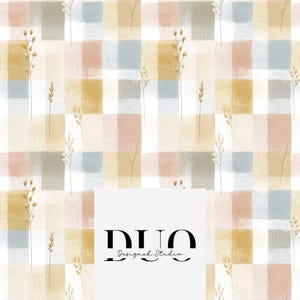 Patrón sin costuras de cuadros vichy con flores otoñales, fondo de patchwork sin costuras de cuadros vichy, descarga de papel digital de tela shabby chic, uso comercial