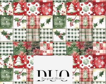 Christmas Quilt Seamless Pattern, Christmas Quilt Background, Christmas Seamless Pattern, Fabric Digital Paper Download, Commercial Use