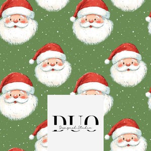 Bright Green Christmas Santa Seamless Pattern, Santa Background Pattern, Father Christmas Digital Paper, Christmas Seamless, Commercial Use
