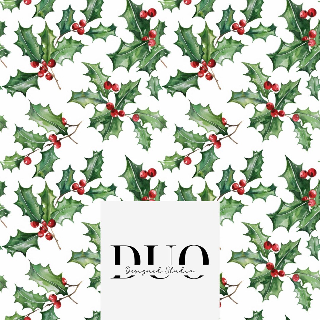 Holly Repeat Pattern Christmas Holly Sprigs Seamless Pattern, Repeat Tile Surface Pattern ...