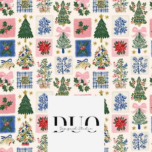 Patrón sin costuras de patchwork festivo preppy, fondo de edredón navideño, patrón navideño sin costuras, papel digital para tela, uso comercial.