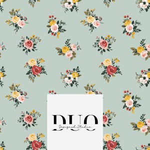 Flower Clusters Seamless Pattern, Repeat Surface Pattern, Floral Fabric Pattern, Teal Floral Background, Digital Paper, Commercial Use
