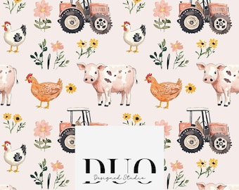 Motif floral sans couture de ferme, papier de scrapbooking, fond agricole, fond ferme, carrelage répété, tissu en téléchargement numérique