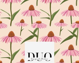Pink Daisies Floral Seamless Pattern, Daisy Repeat Tile Surface Pattern, Flowers Fabric, Digital Paper Download, Commercial Use