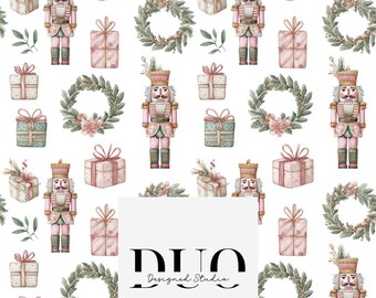 Schiaccianoci di Natale rosa senza cuciture, sfondo di Natale rosa, download di carta digitale in tessuto, uso commerciale