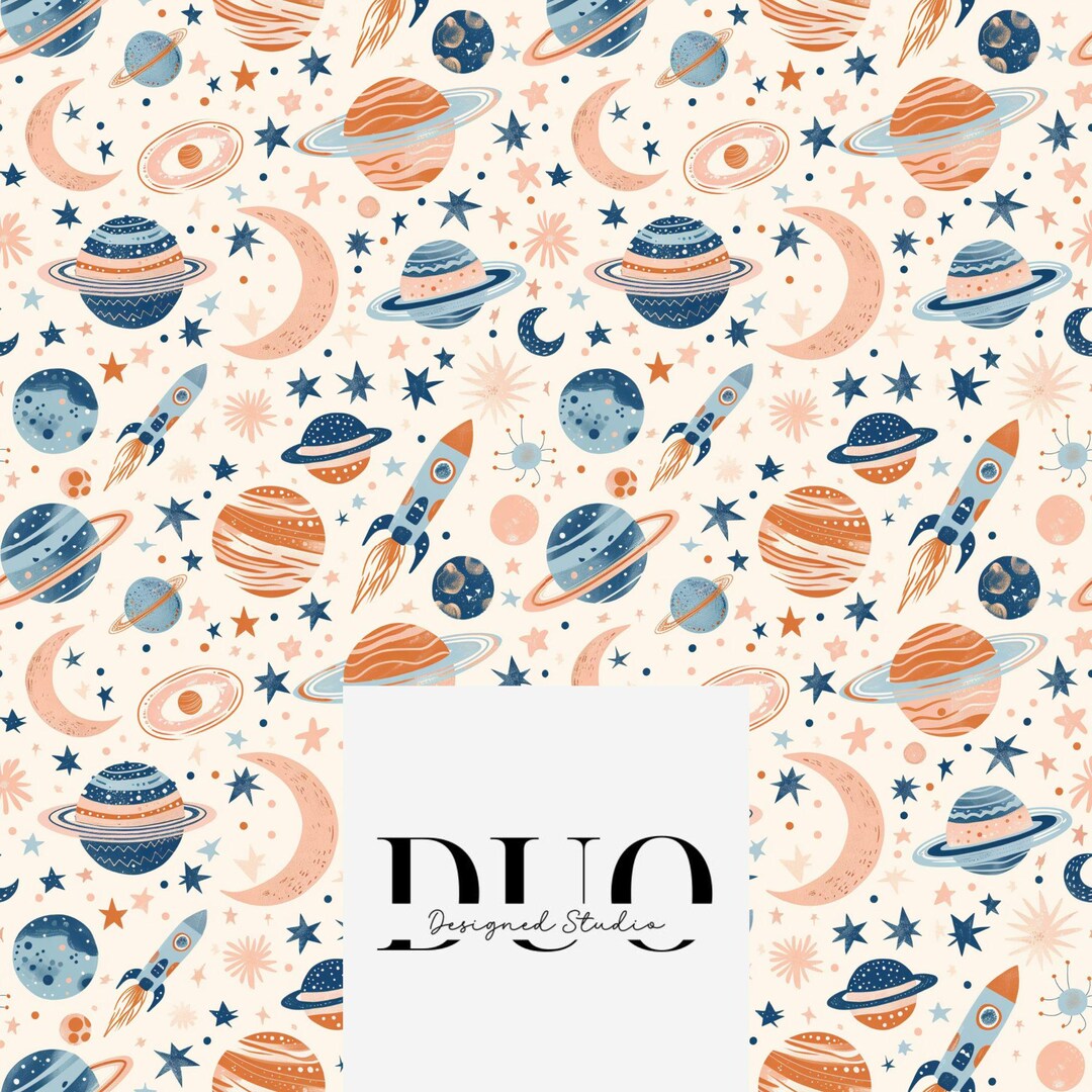 Boho Pastel Space Seamless Pattern, Boy Background Pattern, Rocket ...