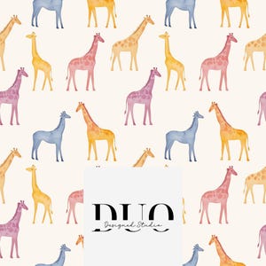 Giraffes Seamless Pattern, Zoo Seamless Design, Giraffe Background, Scrapbook Paper, Repeat Tile, Colourful Nursery Fabric Digital Download