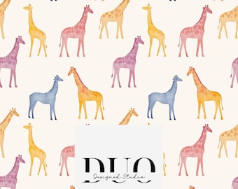Giraffes Seamless Pattern, Zoo Seamless Design, Giraffe Background, Scrapbook Paper, Repeat Tile, Colourful Nursery Fabric Digital Download