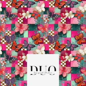 Funky Retro Butterflies Seamless Pattern, Repeat Tile Surface Pattern, Fabric Digital Paper Download Commercial Licence Non-Exclusive