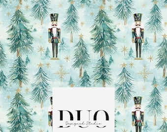 Green Christmas Nutcracker Seamless Pattern, Nutcracker Christmas Background Pattern, Fabric Digital Paper Download, Commercial Use