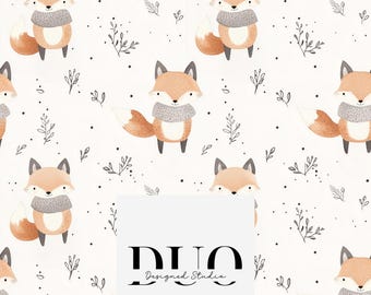 Fox Seamless Pattern, Fox Autumn Background Pattern, Woodland Animal Fall Fabric Pattern, Digital Download Paper, Commercial Use