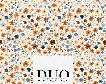 Autumn Retro Floral Seamless Pattern, Floral Seamless Background, Autumn Fabric Digital Paper Download, Commercial Use