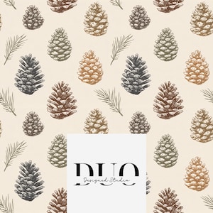 Autumnal Pinecones Seamless Pattern, Autumn Fall Repeat Tile Surface Pattern, Pinecones Fabric Pattern Digital Paper Commercial Use