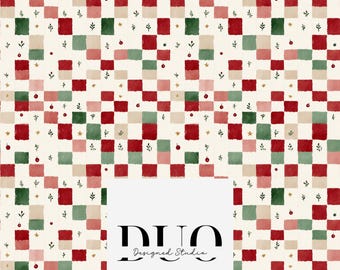 Christmas Gingham Patchwork Seamless Pattern, Christmas Quilt Background, Christmas Seamless Pattern, Fabric Digital Paper Download