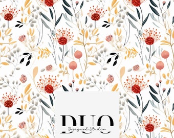 Patrón floral sin costuras, patrón repetitivo para superficies de azulejos, patrón para tela, descarga digital, papel, licencia comercial no exclusiva