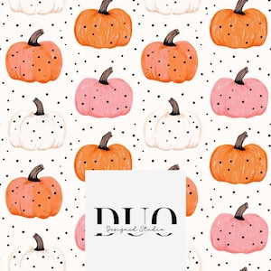Spotted Pumpkins Seamless Pattern, Halloween Background Pattern, Autumn Fabric Pattern, Bright Fall Digital Paper, Commercial Use
