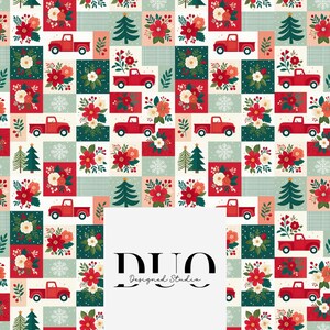 Christmas Truck Quilt Seamless Pattern, Watercolour Winter Pattern, Christmas Tree Digital Paper, Christmas Tree Seamless, Commercial Use