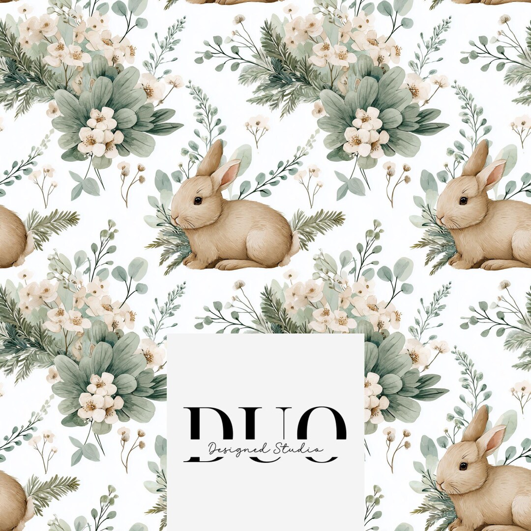 Bunny in a Meadow Seamless Pattern, Rabbit Repeat Surface Pattern ...