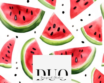 Watermelon Seamless white background Pattern, Repeat Tile Surface Pattern, Fabric Pattern Digital Download Commercial Licence Non-Exclusive