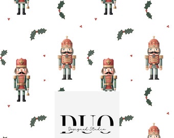 Christmas Nutcracker Seamless Pattern, Repeat Tile Surface Pattern, Fabric Digital Paper Download Commercial Licence Non-Exclusive White