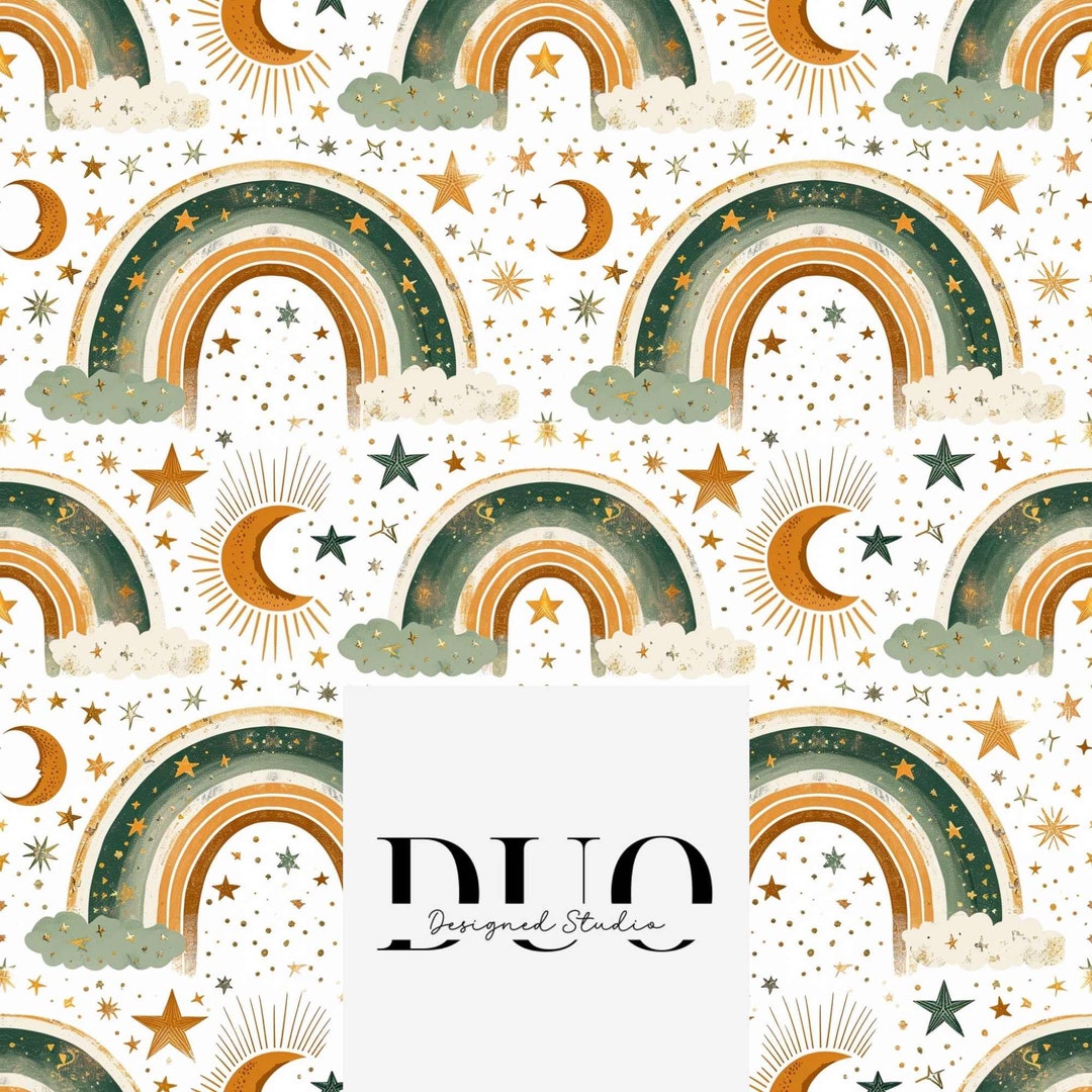 Boho Rainbows and Moons Seamless Pattern, Repeat Tile Surface Pattern ...