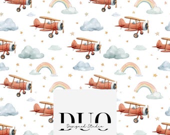 Rainbow Planes Seamless Pattern, Airplane Digital Paper, Aviation Background, Airplane Background, Aeroplane Seamless, Commercial Use