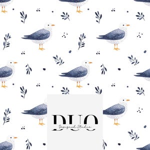 Seagull Seamless Pattern, Seaside Repeat Surface Pattern, Summer Fabric Pattern, Summer Digital Paper, Beach Digital, Commercial Use