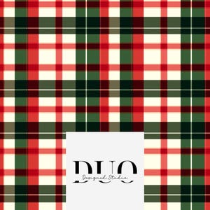 Può includere: Un motivo a quadri rosso e verde su sfondo bianco. Il motivo si ripete su tutta l'immagine. Il testo "DUO Designed Studio" è al centro dell'immagine.