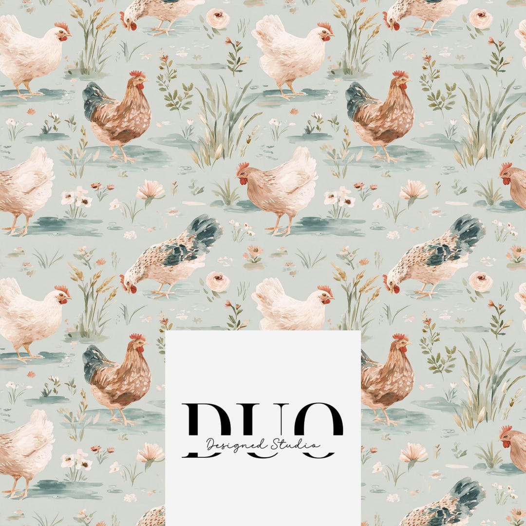 Painted Chickens Country Chic Seamless Pattern, Repeat Surface Pattern ...