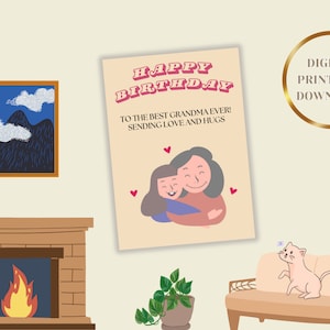 Joyeux anniversaire grand-mère, enchanteur carte d'anniversaire grand-mère, fête d'anniversaire de famille, carte d'anniversaire grand-mère numérique imprimable