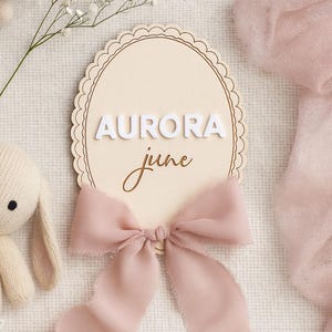 Wooden Lace Newborn Baby Birth Statistic, Hospital Name Sign, Nursery Decor, Baby Shower Gift, Girl Milestone Marker, Coquette Bow Ribbon