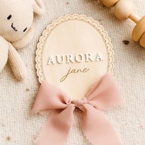 Wooden Lace Newborn Baby Birth Statistic, Hospital Name Sign, Nursery Decor, Baby Shower Gift, Girl Milestone Marker, Coquette Bow Ribbon