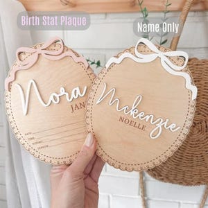Wooden Lace Newborn Baby Birth Statistic, Hospital Name Sign, Nursery Decor, Baby Shower Gift, Girl Milestone Marker, Coquette Bow Ribbon
