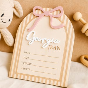Wooden Lace Newborn Baby Birth Statistic, Hospital Name Sign, Nursery Decor, Baby Shower Gift, Girl Milestone Marker, Coquette Bow Ribbon