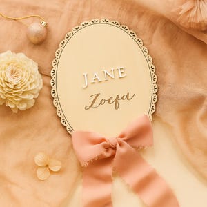 Wooden Lace Newborn Baby Birth Statistic, Hospital Name Sign, Nursery Decor, Baby Shower Gift, Girl Milestone Marker, Coquette Bow Ribbon