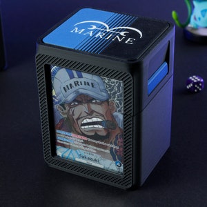 OPTCG - Deckbox (Schwarz) - Blau Schwarz Marine Edition (Deckel & Clips)