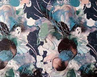 1 m x 1.50 m Viscose Jersey Floral Blue