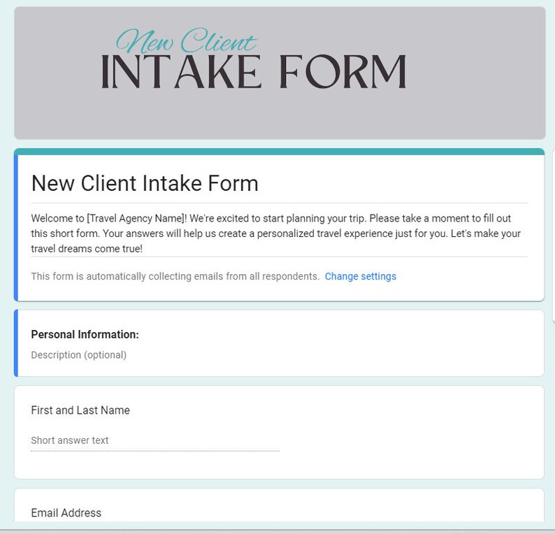 Travel Client Intake Form Ultimate Travel Agency Forms Bundle: Client Intake, Contracts, Policies ...