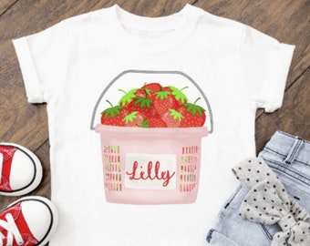 Custom Strawberry Kids Shirt with Name, Strawberry Patch Tee, Girls Strawberry Shirt