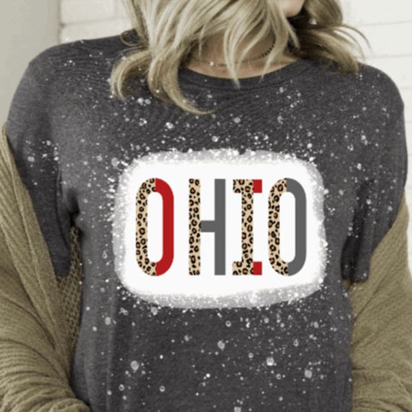 Custom Bleached Adult Unisex Ohio Tee, Cheetah Style, State Raised Shirts, Bleached Adult Unisex Shirts