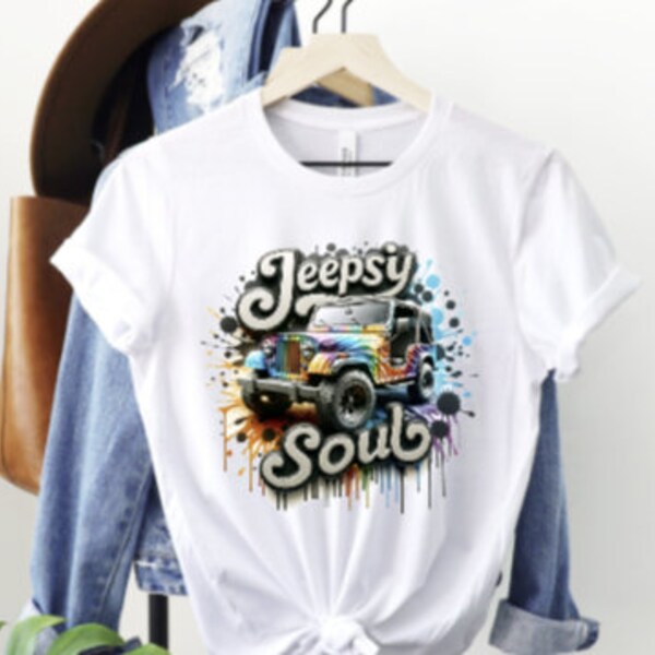 Jeepsy Soul Unisex Adult Soft Style Shirt, Everyday Adult Top, Watercolor Neon Design Shirt, Jeep Lover, Jeepsy Retro Pop Tee